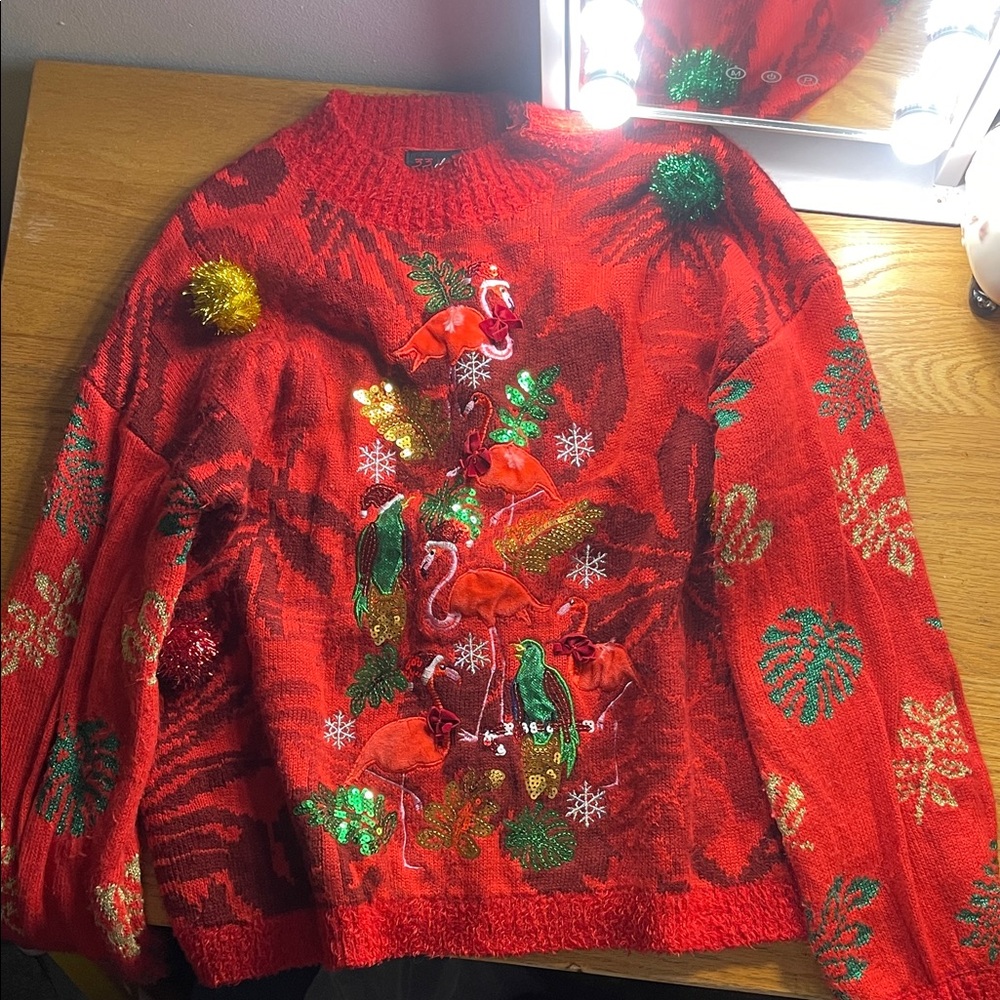 Festive Red Flamingo Sweater